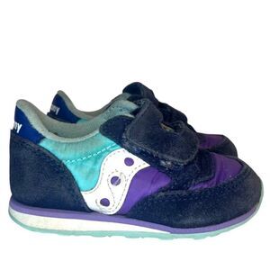 Saucony Jazz Kids Sneakers Toddler UK 4 US 5 Blue Purple Hook & Loop No Laces